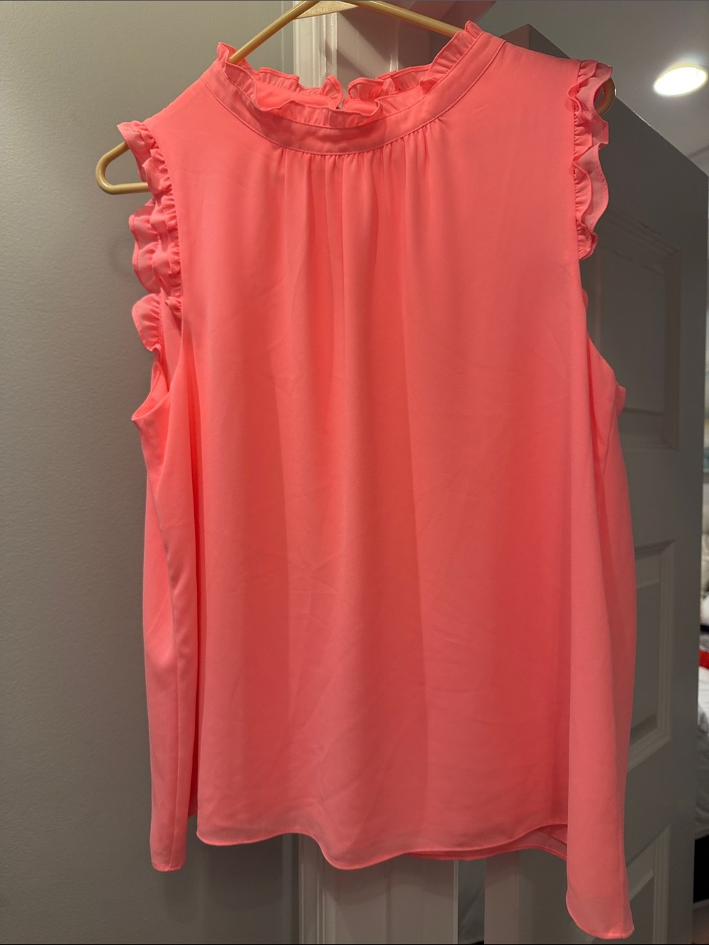 Lilly Pulitzer Bright Coral Ruffle Mock Neck Top - size medium